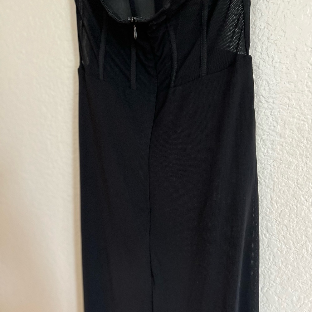 Never-Ending Glamour Black Mesh Cross-Front Halter Maxi Dress - Picture 7 of 7